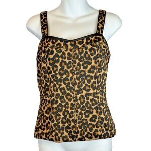 WHBK White House Black Market Leopard Bustier 6 Peplum Zipper Back Strapless